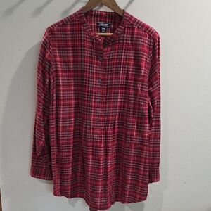 Lands' End Red Plaid Blouse Great for holidays